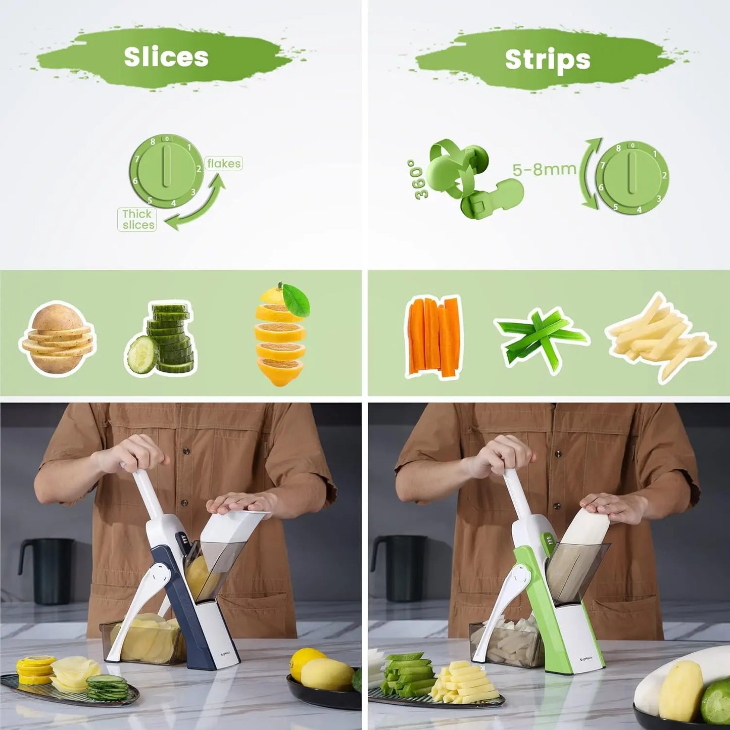 Upgraded Safety Mandolin Slicer, Vegetable Cutting Slicer, Vegetable Chopper, Potato Slicer, Four Modes, Adjustable Thickness Food Cutter, Kitchen Grinder, Kitchen Gadgets