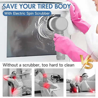 Electric Spin Scrubber, 1 Set Handheld Kitchen Cleaning Brush with Replacement Heads, USB Rechargeable Cordless Spin Scrubber for Home, Summer for Gift, Home Cleaning Tool, Cordless Power Scrubber