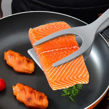 Egg Flipper Spatula 2 PCS 2 in 1 Grip and Flip Spatula Tongs for Kitchen Cooking Tools Black and Gray Non-Stick Nylon Ergonomic Design Dishwasher Safe