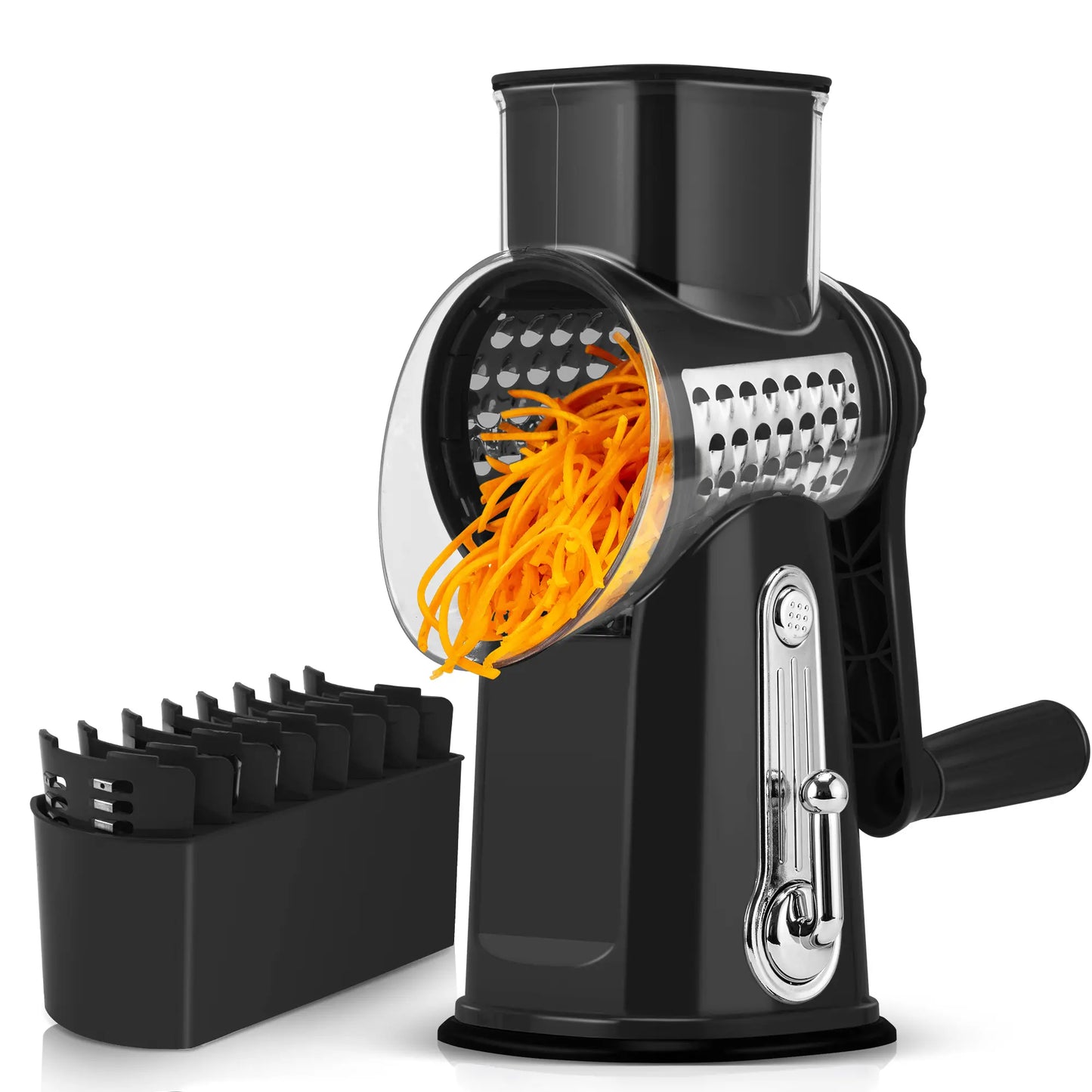 SUSTEAS 6-in-1 Vegetable Chopper & Rotary Cheese Grater – Strong Suction Base, Interchangeable Blades, Easy Kitchen Food Cutter (Beige)
