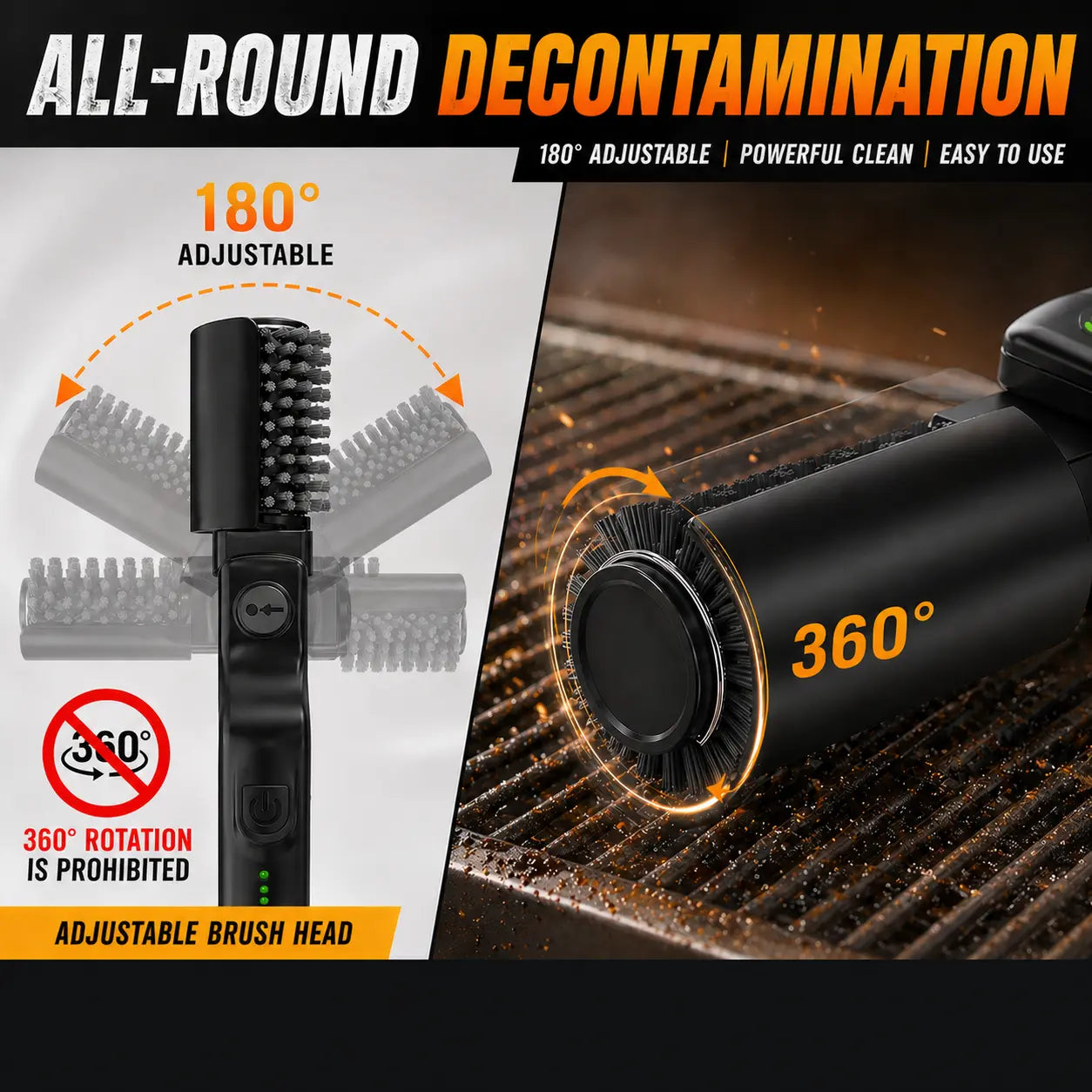 Professional L-Shaped Electric BBQ Grill Brush Cordless High-Torque Roller Cleaner with 180° Flex Head for Grill Grates Cast Iron Cookware and Ovens Durable Power Scrubber USB Rechargeable