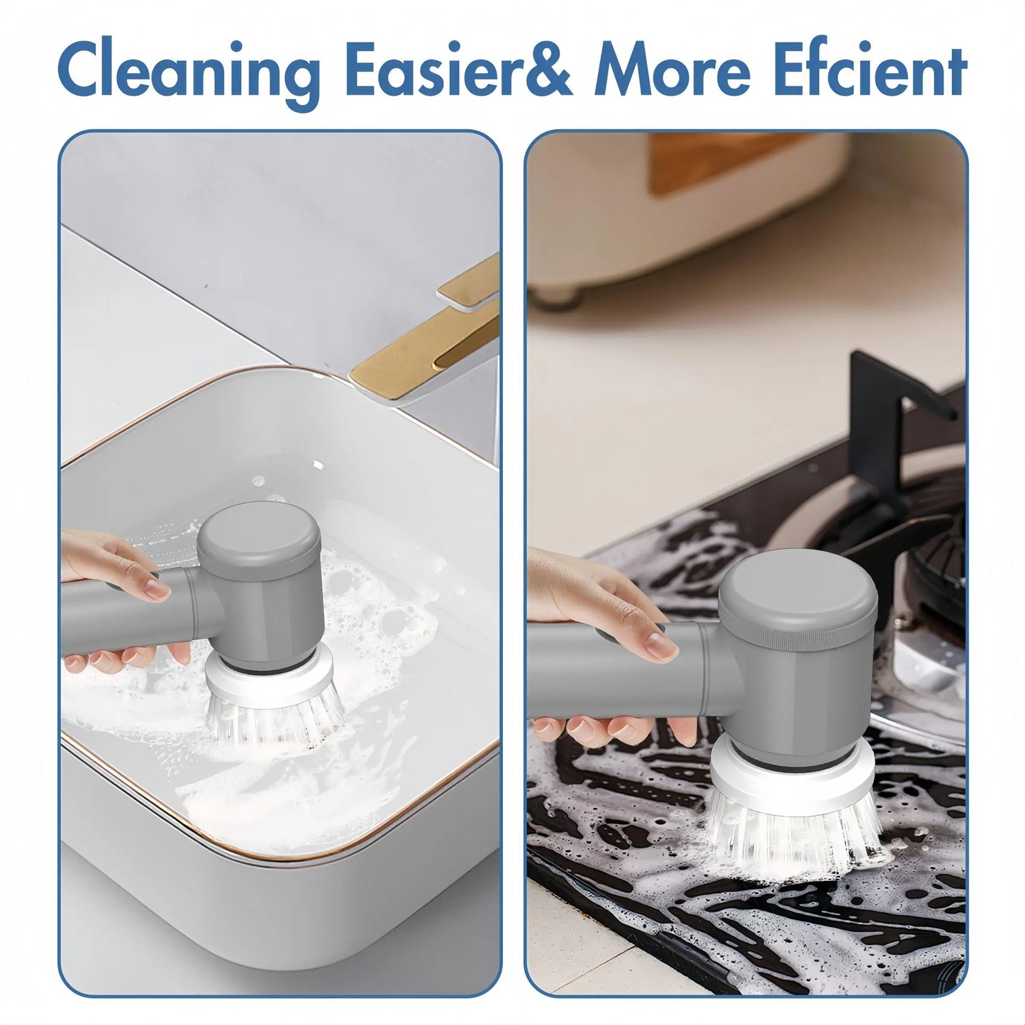 Electric Spin Scrubber, 1 Set Handheld Kitchen Cleaning Brush with Replacement Heads, USB Rechargeable Cordless Spin Scrubber for Home, Summer for Gift, Home Cleaning Tool, Cordless Power Scrubber