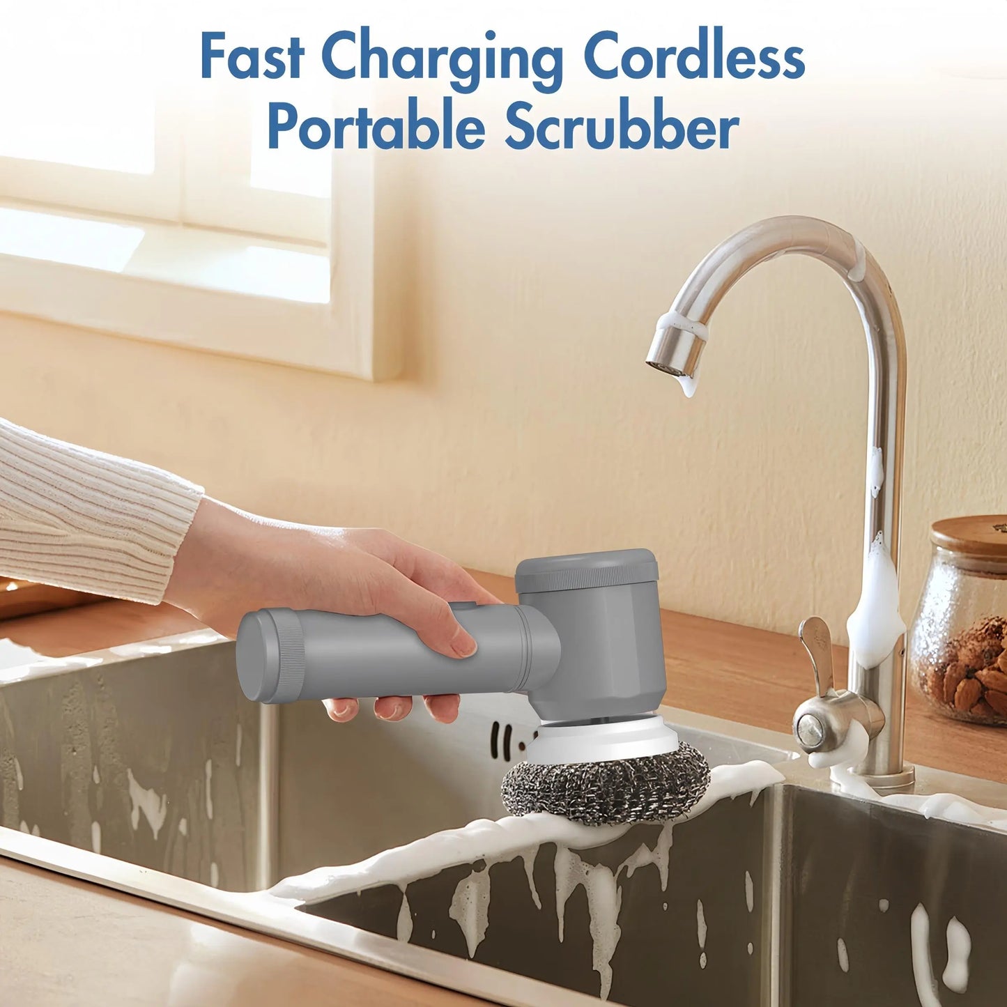 Electric Spin Scrubber, 1 Set Handheld Kitchen Cleaning Brush with Replacement Heads, USB Rechargeable Cordless Spin Scrubber for Home, Summer for Gift, Home Cleaning Tool, Cordless Power Scrubber