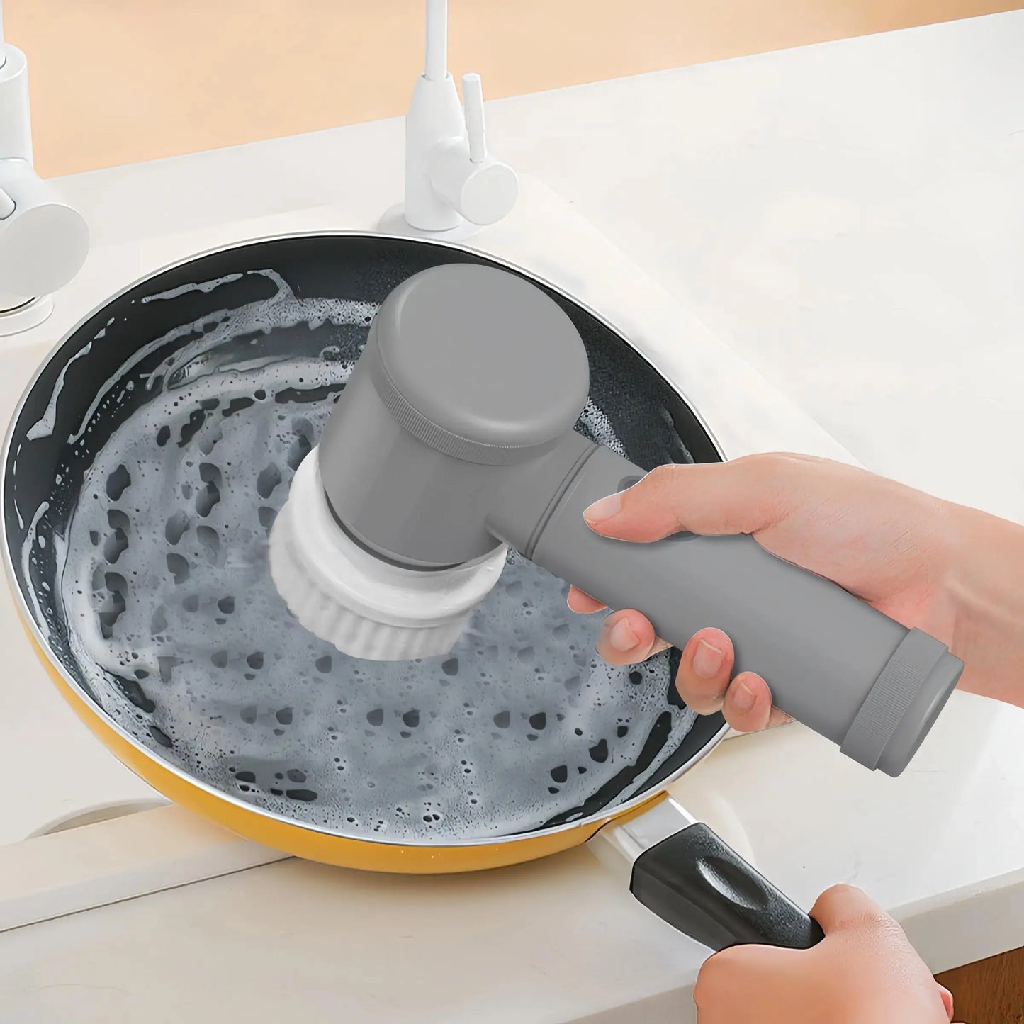 Electric Spin Scrubber, 1 Set Handheld Kitchen Cleaning Brush with Replacement Heads, USB Rechargeable Cordless Spin Scrubber for Home, Summer for Gift, Home Cleaning Tool, Cordless Power Scrubber