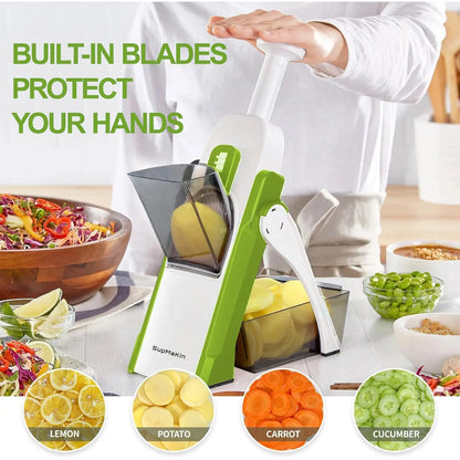 Upgraded Safety Mandolin Slicer, Vegetable Cutting Slicer, Vegetable Chopper, Potato Slicer, Four Modes, Adjustable Thickness Food Cutter, Kitchen Grinder, Kitchen Gadgets