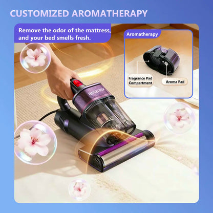 BASENISK Mattress Vacuum Cleaner for Dust Mites Removal, Bed Vacuum with 16Kpa Strong Suction, UV-C Light & 149°F Hot Air Drying & LED Display, Aromatherapy & HEPA Filter, Deep Cleaning for Bed Sofa Couch, Smart&Lightweight, Mother‘S Day Gift,#Summervibes
