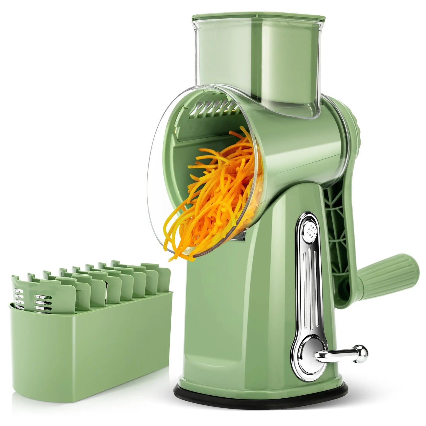 SUSTEAS 6-in-1 Vegetable Chopper & Rotary Cheese Grater – Strong Suction Base, Interchangeable Blades, Easy Kitchen Food Cutter (Beige)