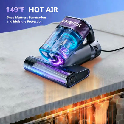 BASENISK Mattress Vacuum Cleaner for Dust Mites Removal, Bed Vacuum with 16Kpa Strong Suction, UV-C Light & 149°F Hot Air Drying & LED Display, Aromatherapy & HEPA Filter, Deep Cleaning for Bed Sofa Couch, Smart&Lightweight, Mother‘S Day Gift,#Summervibes