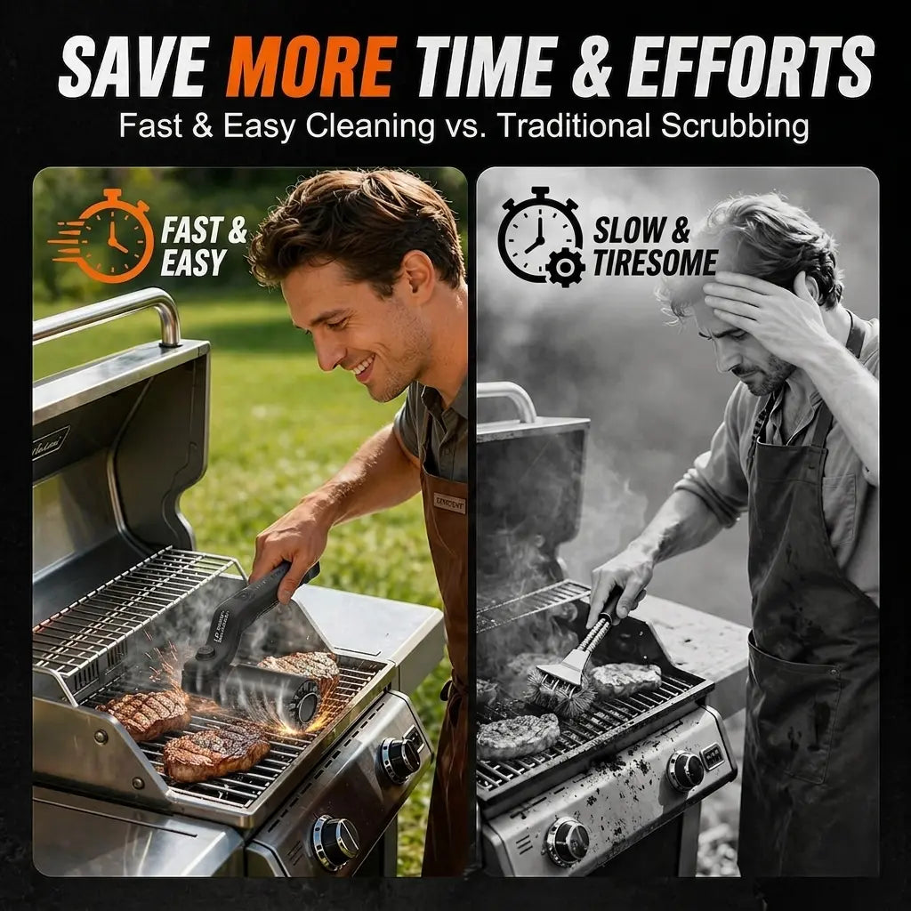 Professional L-Shaped Electric BBQ Grill Brush Cordless High-Torque Roller Cleaner with 180° Flex Head for Grill Grates Cast Iron Cookware and Ovens Durable Power Scrubber USB Rechargeable