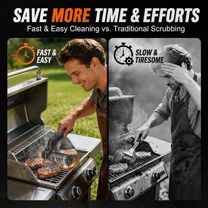 Professional L-Shaped Electric BBQ Grill Brush Cordless High-Torque Roller Cleaner with 180° Flex Head for Grill Grates Cast Iron Cookware and Ovens Durable Power Scrubber USB Rechargeable