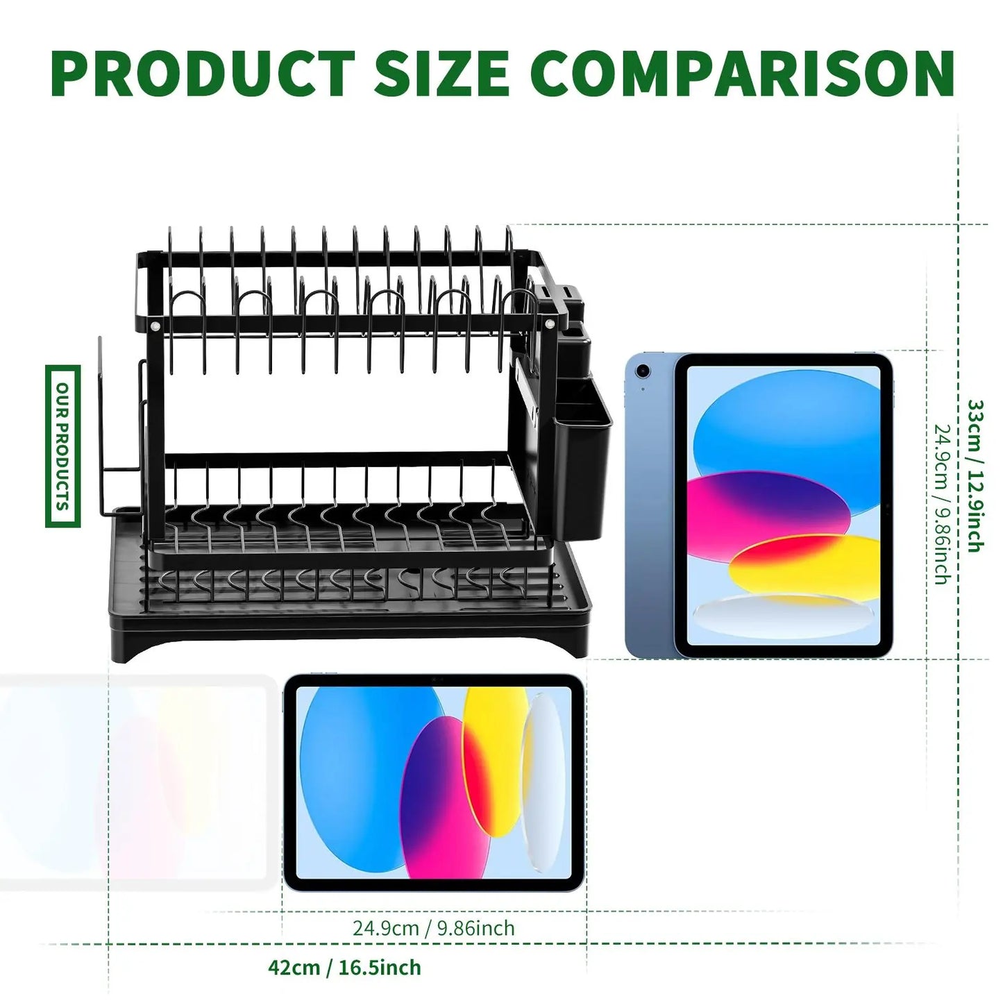 Dish Drying Rack, 1 Count 2-Tier Dish Rack with Drainboard, Dish Drainer Rack, 2-Layer Foldable Tableware Drain Storage Rack, Kitchen Accessories, Home Decor