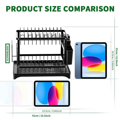 Dish Drying Rack, 1 Count 2-Tier Dish Rack with Drainboard, Dish Drainer Rack, 2-Layer Foldable Tableware Drain Storage Rack, Kitchen Accessories, Home Decor