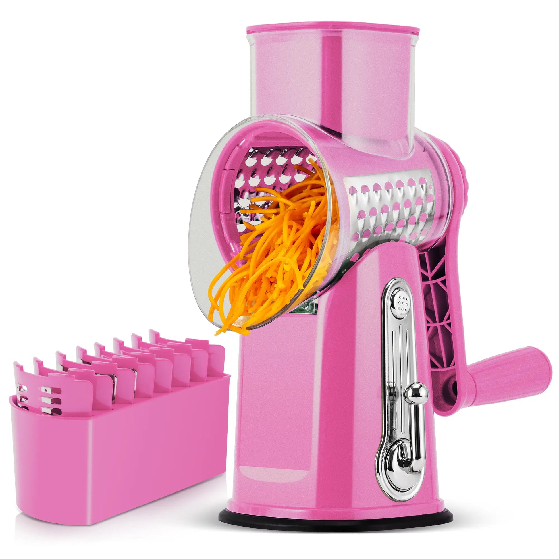 SUSTEAS 6-in-1 Vegetable Chopper & Rotary Cheese Grater – Strong Suction Base, Interchangeable Blades, Easy Kitchen Food Cutter (Beige)