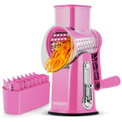 SUSTEAS 6-in-1 Vegetable Chopper & Rotary Cheese Grater – Strong Suction Base, Interchangeable Blades, Easy Kitchen Food Cutter (Beige)