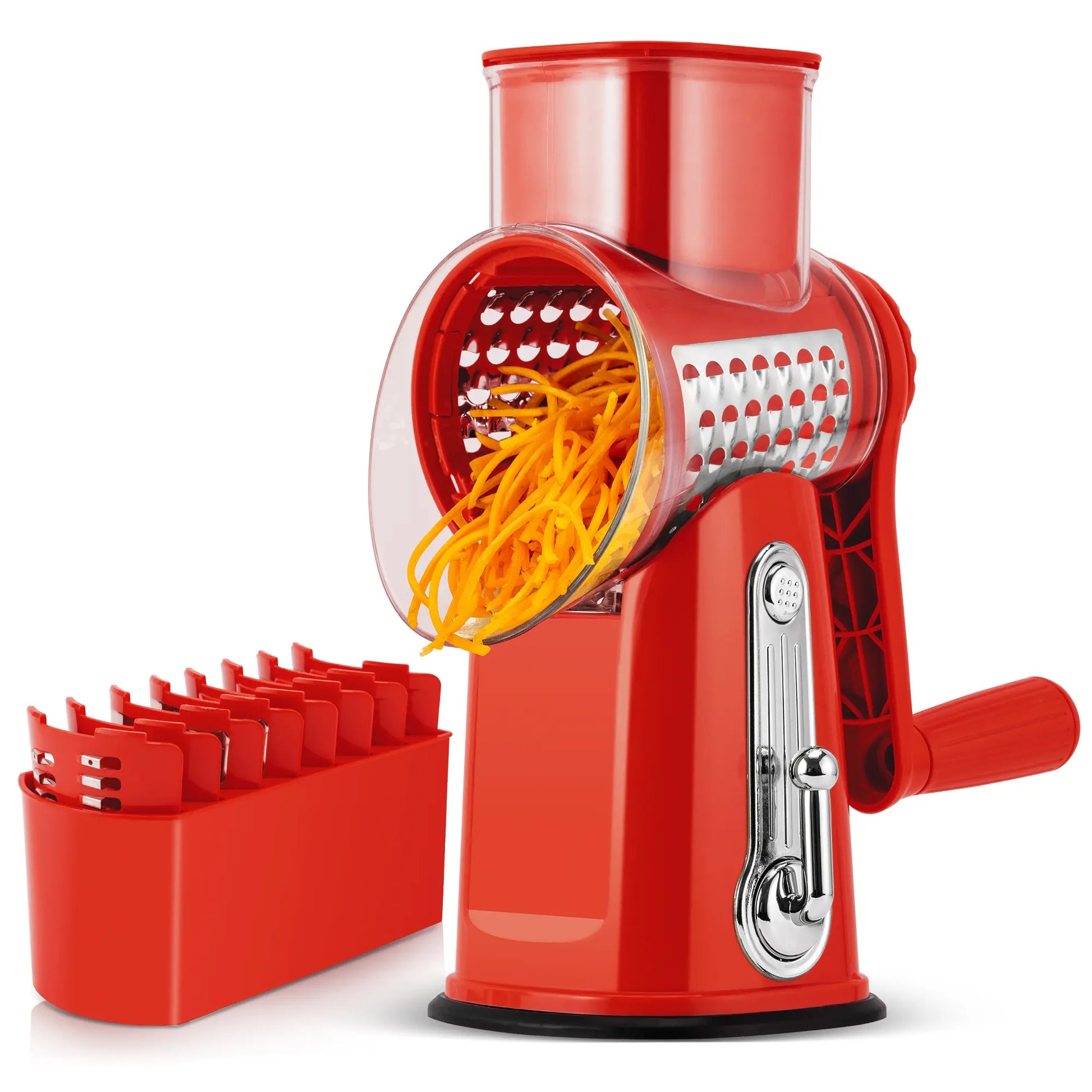 SUSTEAS 6-in-1 Vegetable Chopper & Rotary Cheese Grater – Strong Suction Base, Interchangeable Blades, Easy Kitchen Food Cutter (Beige)