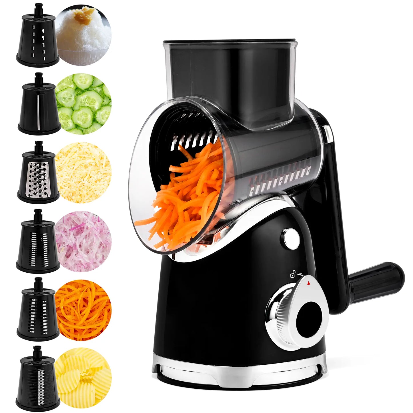 SUSTEAS 6-in-1 Vegetable Chopper & Rotary Cheese Grater – Strong Suction Base, Interchangeable Blades, Easy Kitchen Food Cutter (Beige)