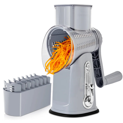 SUSTEAS 6-in-1 Vegetable Chopper & Rotary Cheese Grater – Strong Suction Base, Interchangeable Blades, Easy Kitchen Food Cutter (Beige)