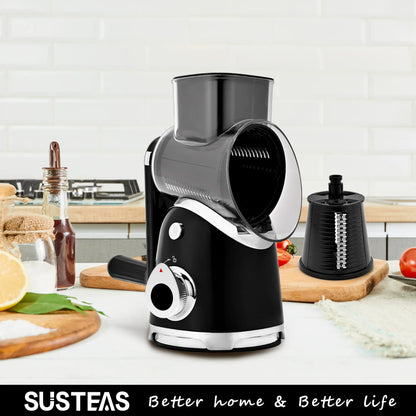 SUSTEAS 6-in-1 Vegetable Chopper & Rotary Cheese Grater – Strong Suction Base, Interchangeable Blades, Easy Kitchen Food Cutter (Beige)