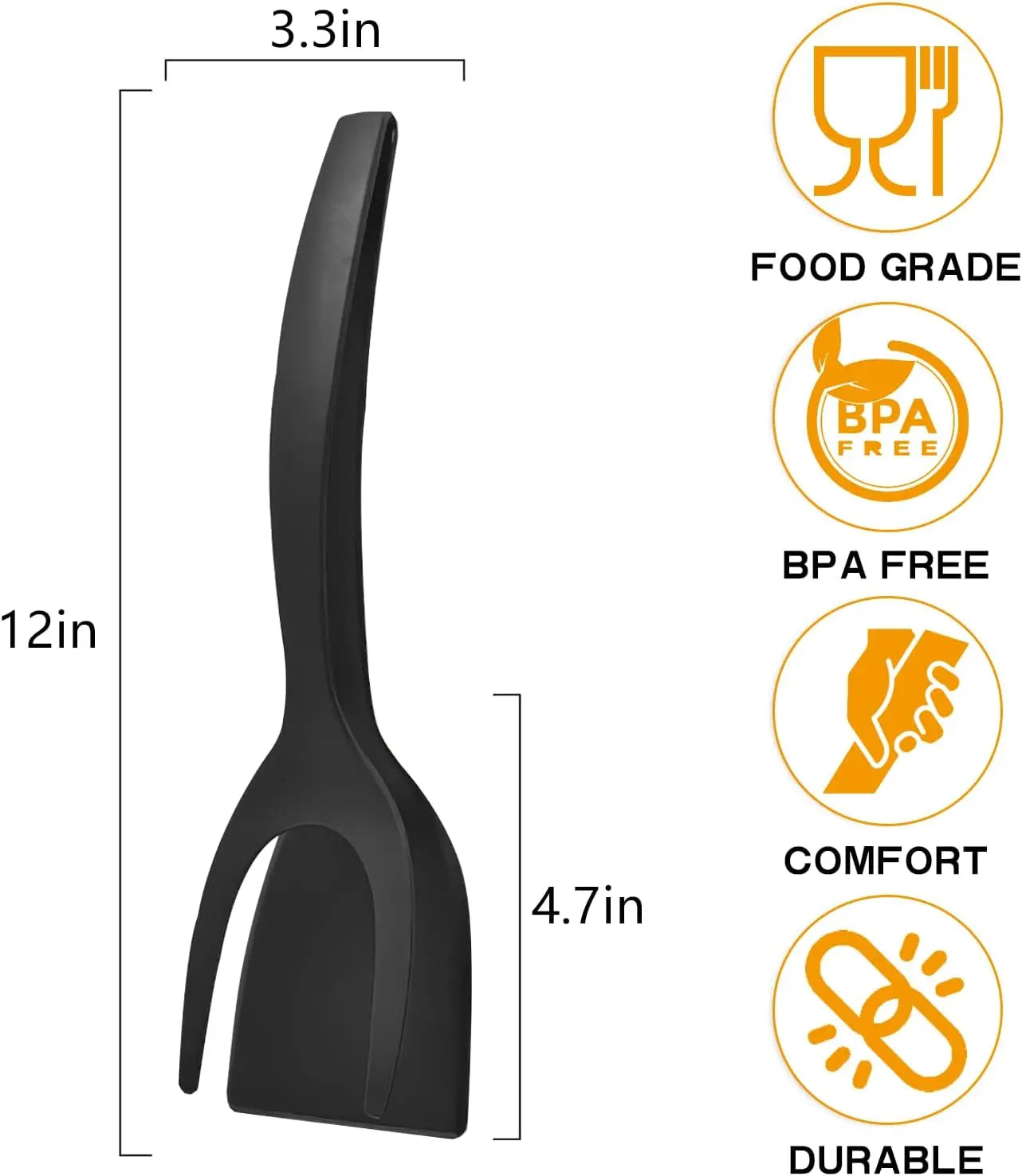 Egg Flipper Spatula 2 PCS 2 in 1 Grip and Flip Spatula Tongs for Kitchen Cooking Tools Black and Gray Non-Stick Nylon Ergonomic Design Dishwasher Safe