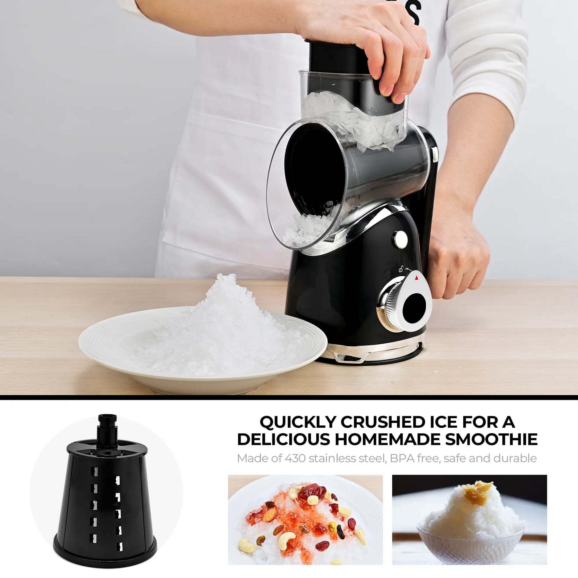 SUSTEAS 6-in-1 Vegetable Chopper & Rotary Cheese Grater – Strong Suction Base, Interchangeable Blades, Easy Kitchen Food Cutter (Beige)