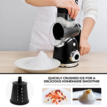 SUSTEAS 6-in-1 Vegetable Chopper & Rotary Cheese Grater – Strong Suction Base, Interchangeable Blades, Easy Kitchen Food Cutter (Beige)