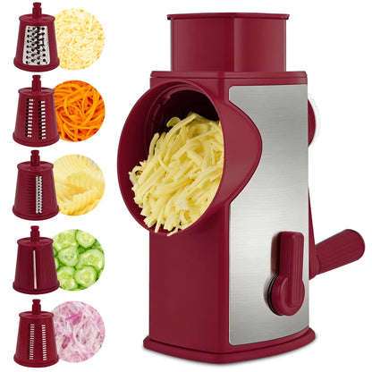 SUSTEAS 6-in-1 Vegetable Chopper & Rotary Cheese Grater – Strong Suction Base, Interchangeable Blades, Easy Kitchen Food Cutter (Beige)