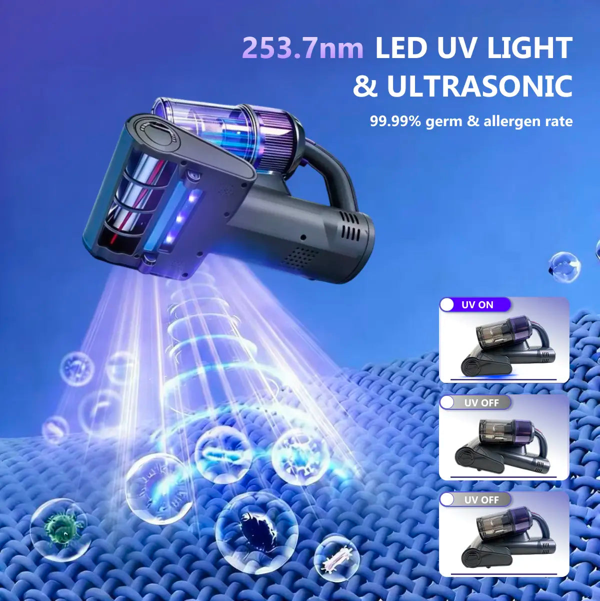 BASENISK Mattress Vacuum Cleaner for Dust Mites Removal, Bed Vacuum with 16Kpa Strong Suction, UV-C Light & 149°F Hot Air Drying & LED Display, Aromatherapy & HEPA Filter, Deep Cleaning for Bed Sofa Couch, Smart&Lightweight, Mother‘S Day Gift,#Summervibes
