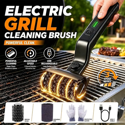 Professional L-Shaped Electric BBQ Grill Brush Cordless High-Torque Roller Cleaner with 180° Flex Head for Grill Grates Cast Iron Cookware and Ovens Durable Power Scrubber USB Rechargeable