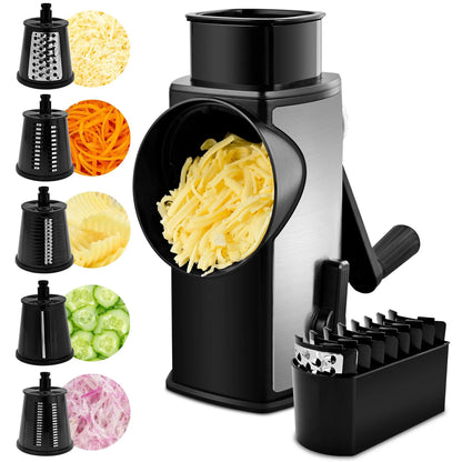 SUSTEAS 6-in-1 Vegetable Chopper & Rotary Cheese Grater – Strong Suction Base, Interchangeable Blades, Easy Kitchen Food Cutter (Beige)